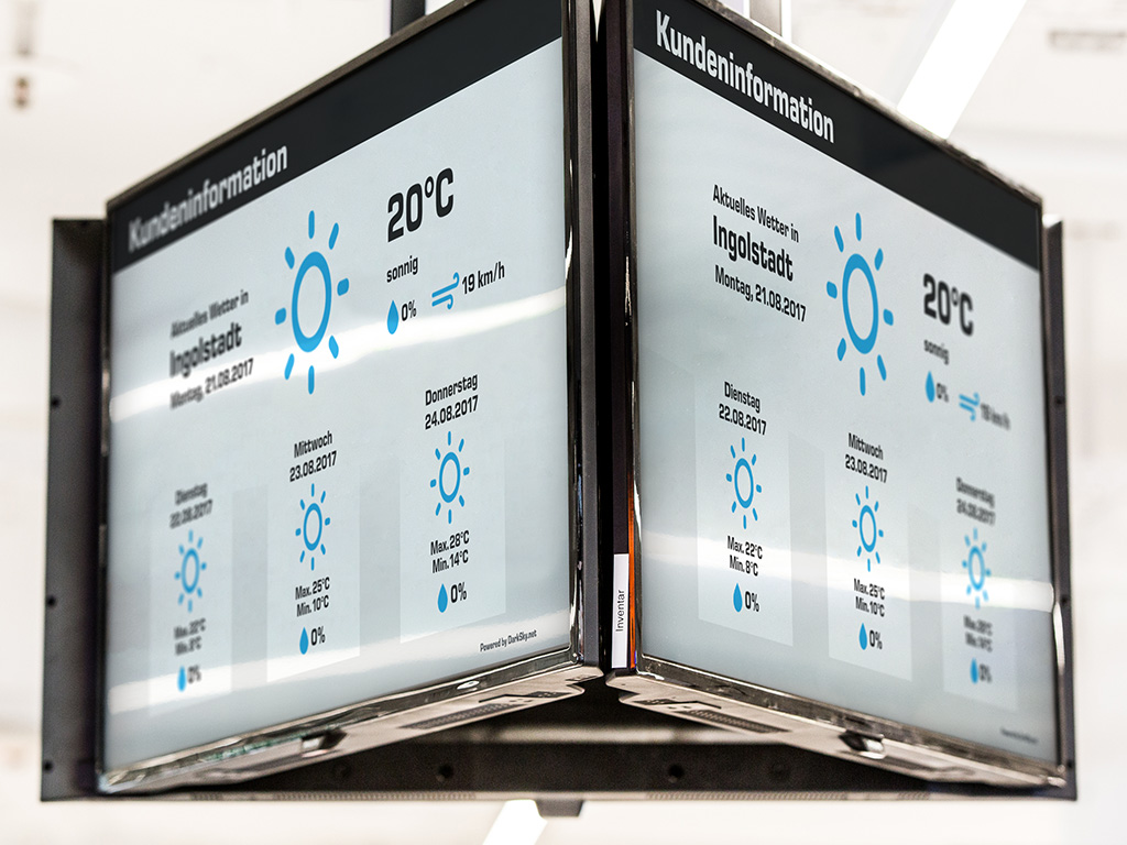 Digital Signage mit News und Wetterinformationen zieht Aufmerksamkeit auf sich