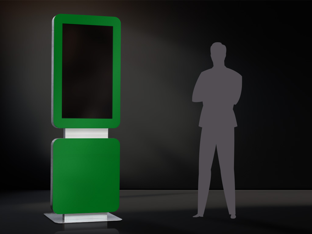 Digital Signage Aktionen robuste Stele mit Touchdisplay Farbvariante grün