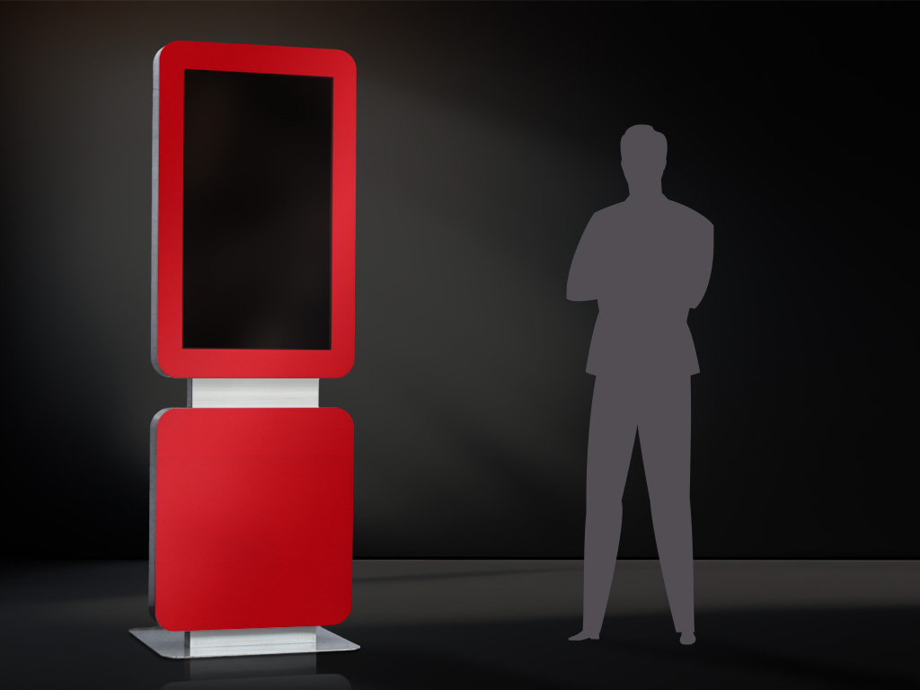 Digital Signage Aktionen robuste Stele mit Touchdisplay Farbvariante rot
