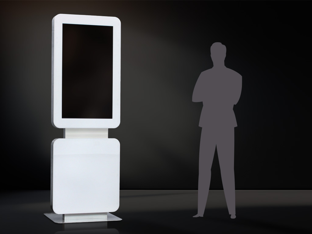 Digital Signage Aktionen robuste Stele mit Touchdisplay Farbvariante weiß